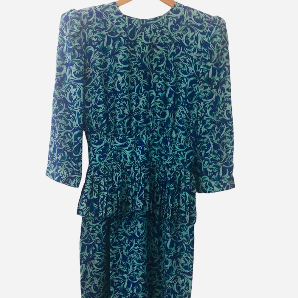 VTG Silk Dress Maggy London by Jeannene Booher midi peplum waist size 4